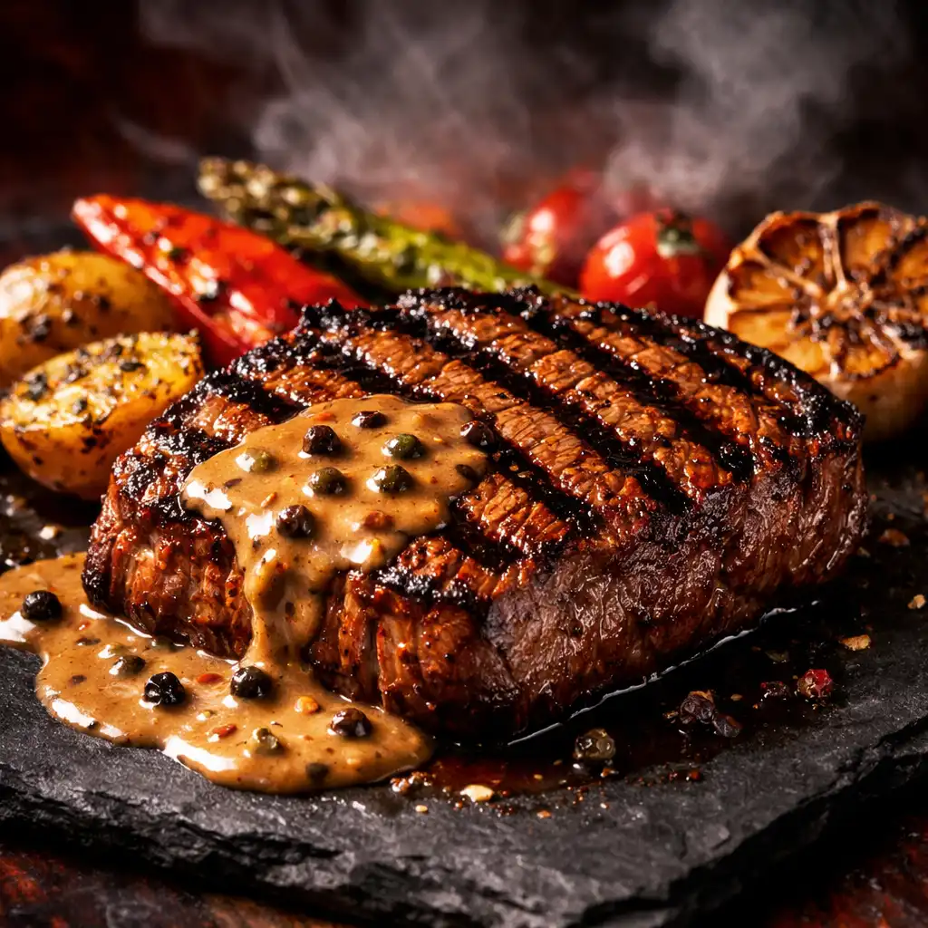 Grilovaný steak z hovězí svíčkové s pepřovou omáčkou
